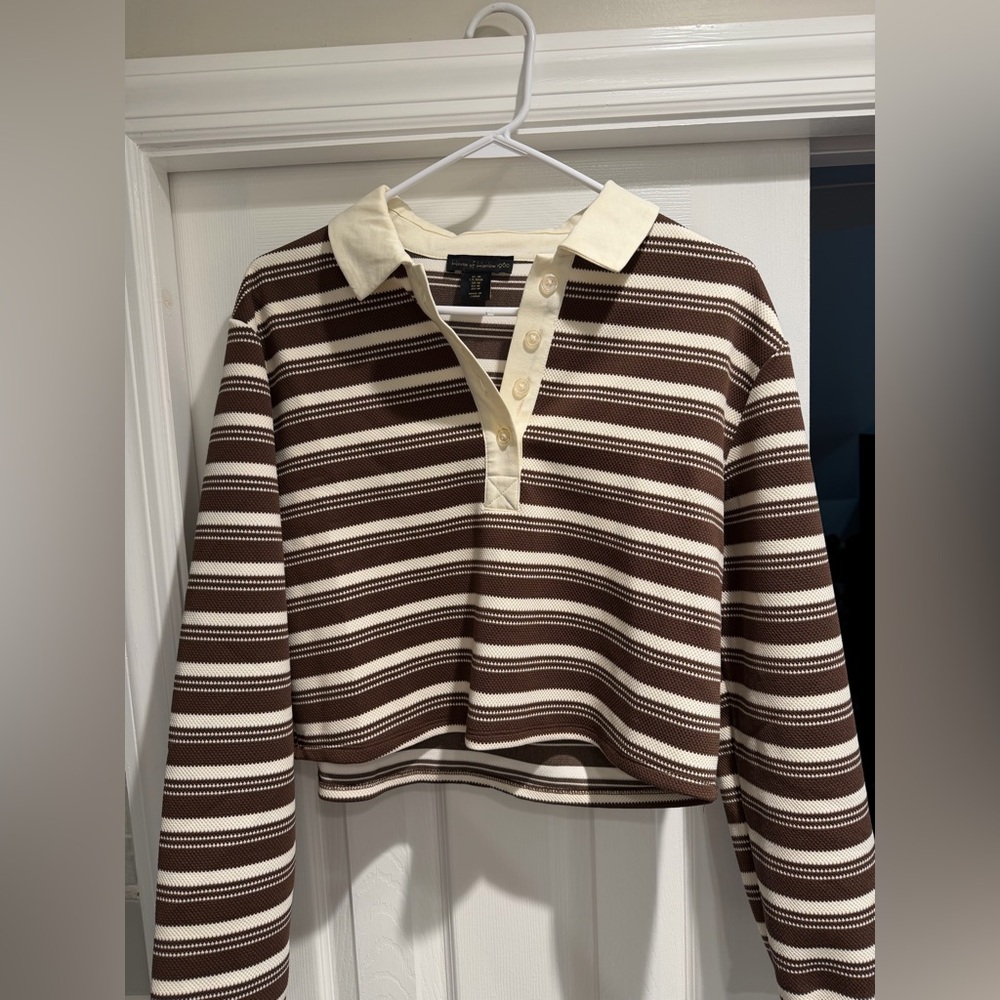 House of Harlow 1960 Brown and Cream Striped Top
